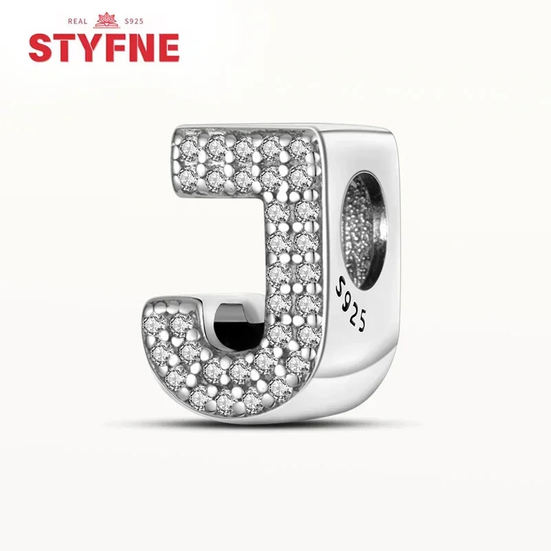 925 Sterling Silver Alphabet Letter Charm Beads with Shiny Zircon – A-Z Initial Beads for Pandora DIY Bracelet & Women’s Jewelry