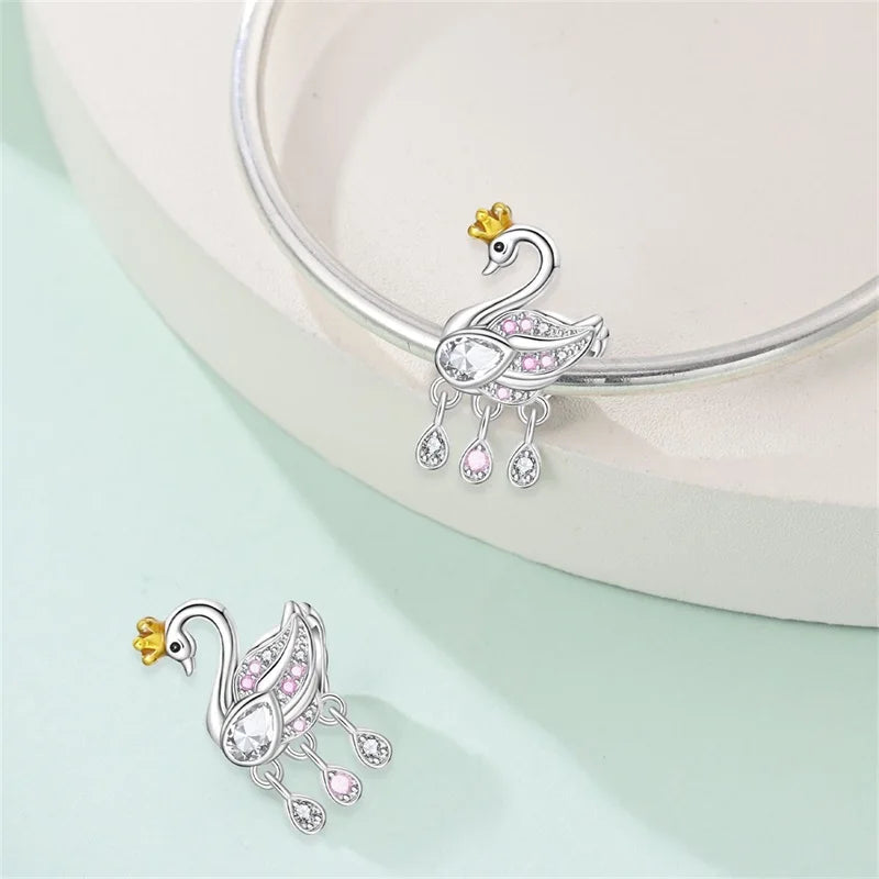 925 Sterling Silver Animal & Love Charms | Cat, Elephant, Bear, Swan & Easter Egg Beads Fit Original 3mm Bracelets DIY Jewelry