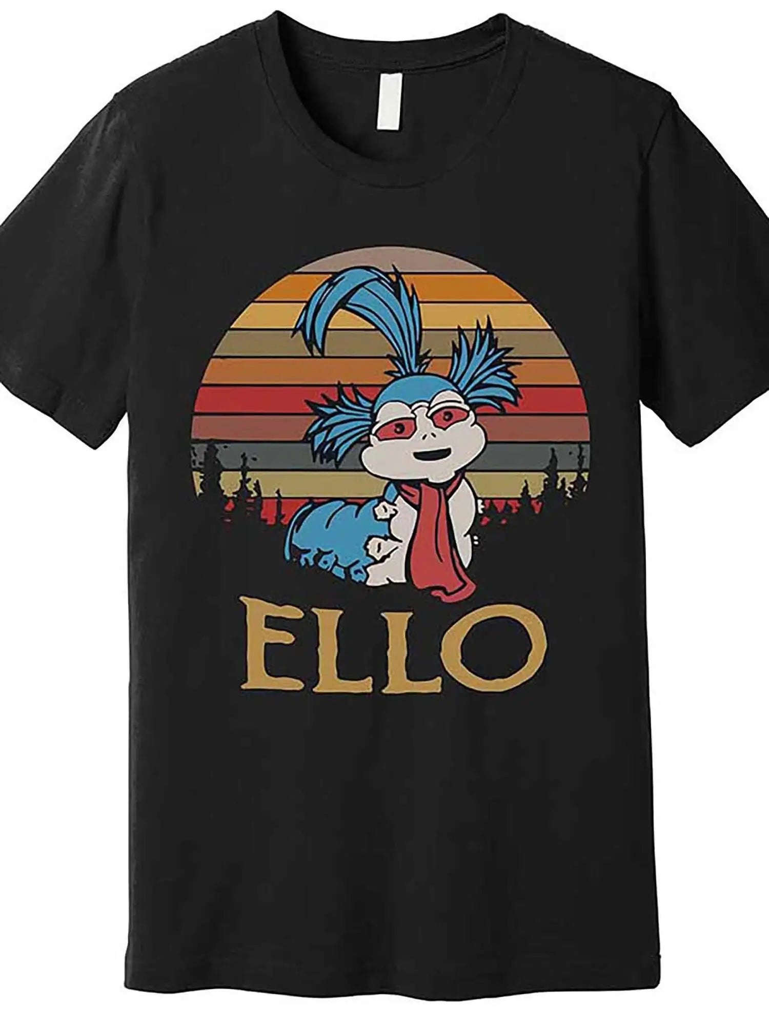 Men’s Retro 80s Cartoon T-Shirt | Black Cotton Short Sleeve Casual Tee