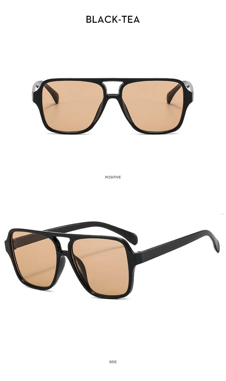 Vintage Double Bridge Yellow Sunglasses for Women – Oversized Square Luxury Shades | Female Pilot Style Eyewear