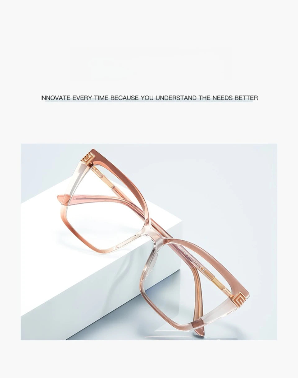 GENEVIEVE Personalized Large Frame Square Anti-Blue Light Reading Glasses – Women’s Photochromic Custom Prescription Eyewear