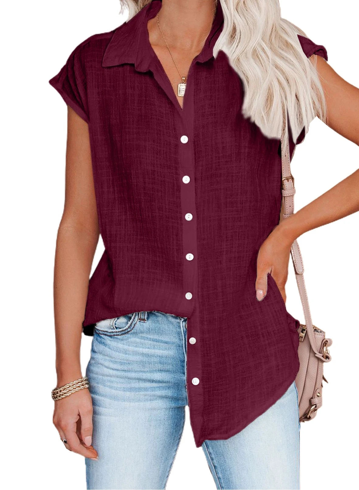 Summer Solid Cotton Linen Shirt for Women – Casual Short Sleeve Loose T-Shirt Ladies Thin Tee Top 🌿✨