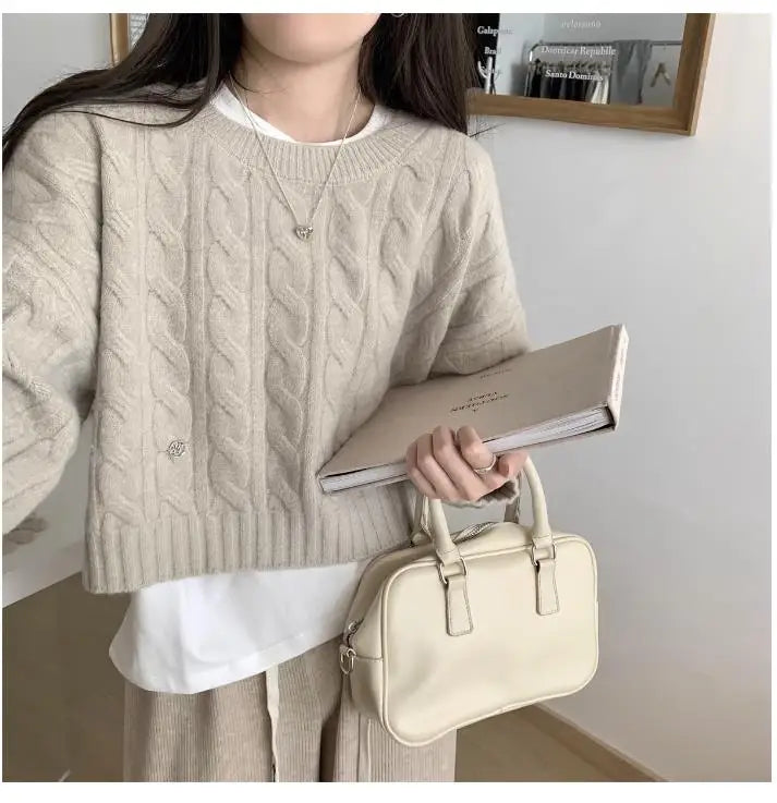 Soft Knit Sweater Women’s Top – Lazy Sleeve Inner Wear | Autumn Winter New Arrival Twist Cotton Long Sleeve Round Neck