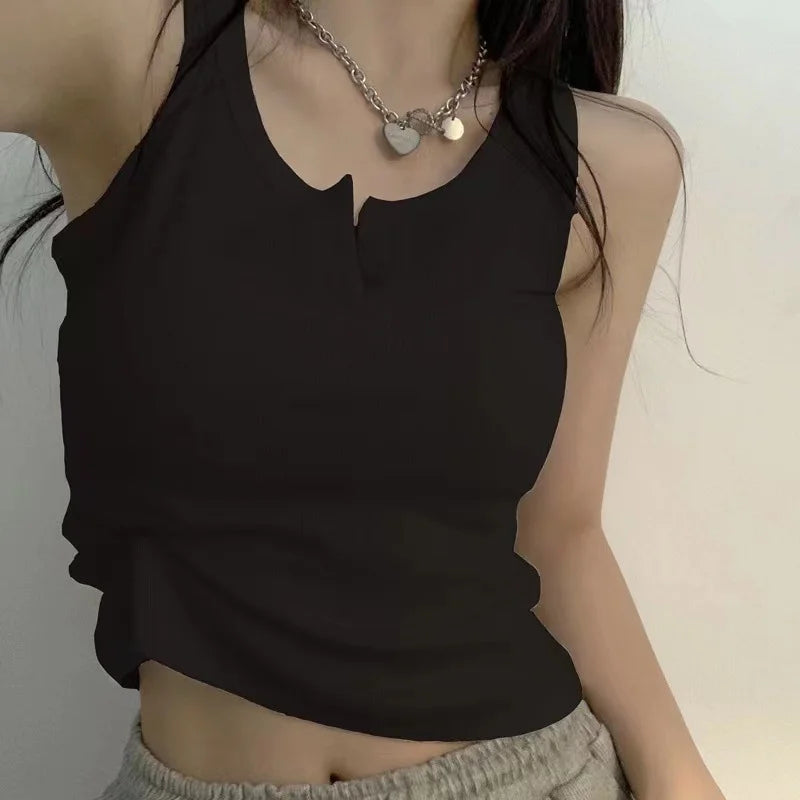 Summer Knitted Round Neck Top for Women – High Elasticity Casual Camisole Sexy Vest