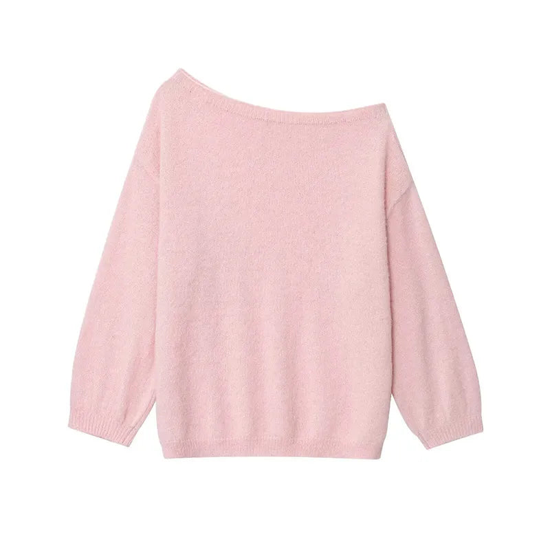 Women’s Off-Shoulder Mohair Sweater | Elegant Loose Knit Pullover for Autumn Fashion 2025