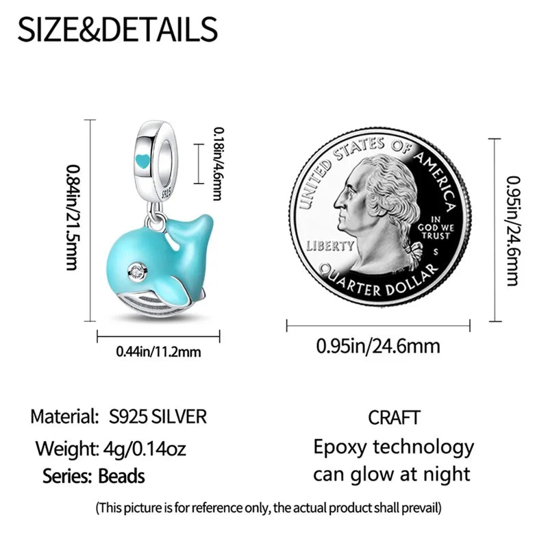 925 Sterling Silver Colorful Luminous Charms | Shell Turtle Star Beads