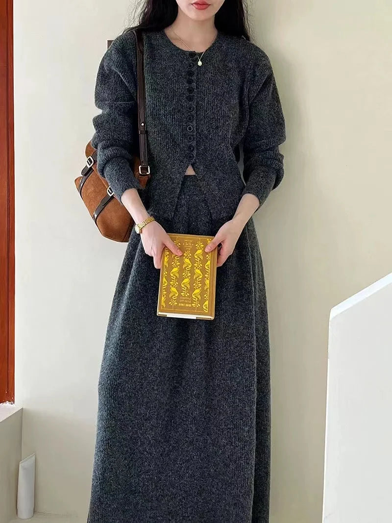 🍂 Soft Cozy Women’s Knitted Sweater & Cardigan Top 👚 Plus Dress Two-Piece Set ✨ Autumn Winter Long Sleeve Commute Wear