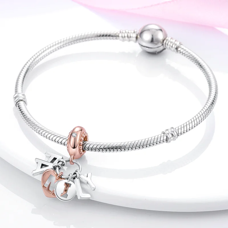 925 Sterling Silver Colorful Charms – Rose, Crown, Rainbow & Heart Dangle Beads Fit Pandora Bracelet & Necklace