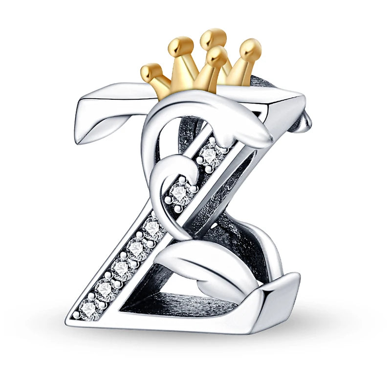 925 Sterling Silver Alphabet Letter A–Z Charm Beads | English Initial Pendant for Original Bracelet DIY Jewelry Making