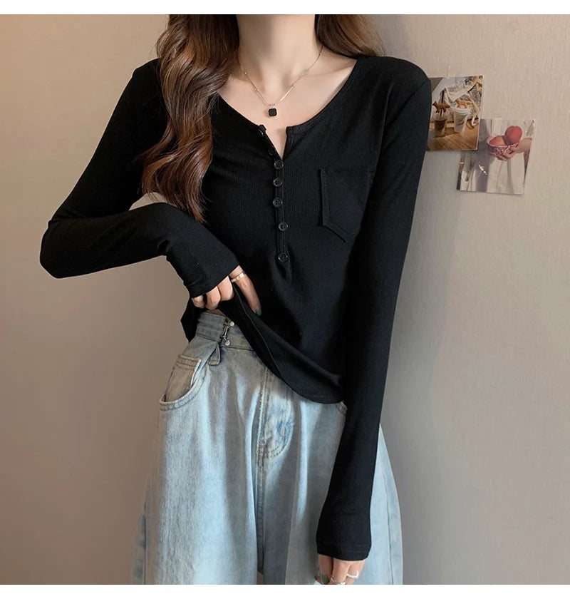 ✨ Plus Size Irregular Hem T-Shirt 👚 Long Sleeve Korean Style Top 🍁 Casual Spring Autumn Commute Wear