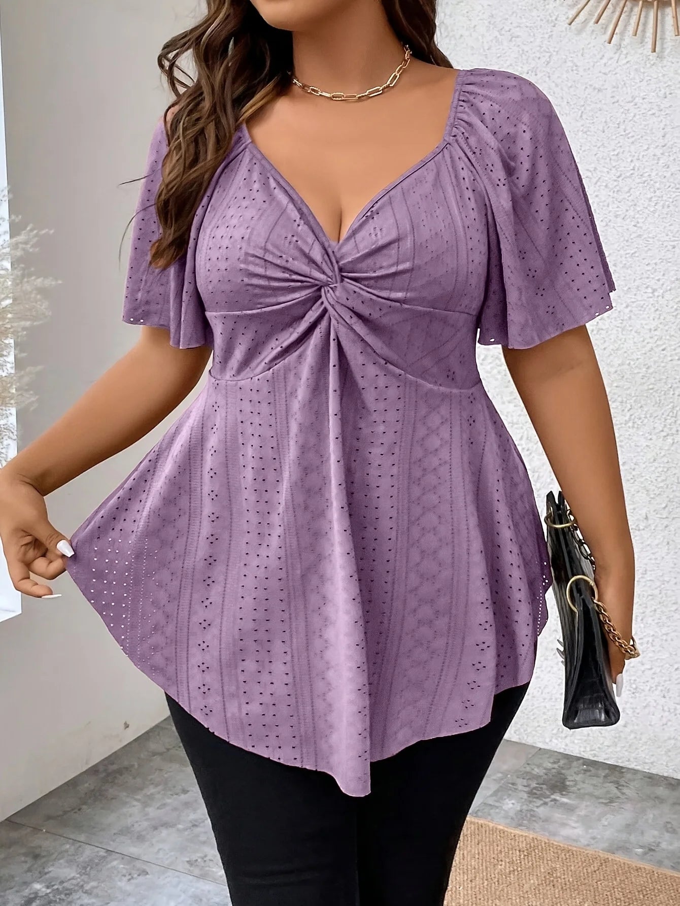 Plus Size Elegant Summer T-Shirt – Casual Office Lady Loose V-Neck Solid Top 👚✨