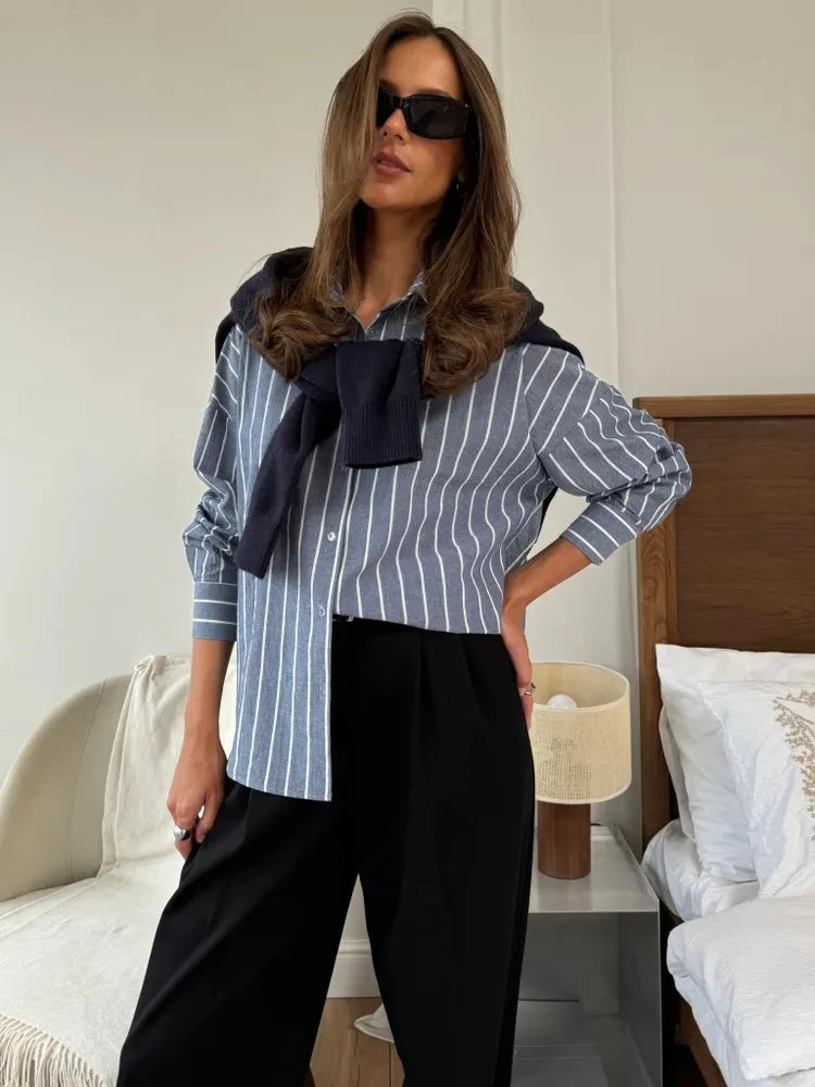 2025 Women’s Summer Striped Long Sleeve Shirt – Lazy Casual Breathable Cardigan Top