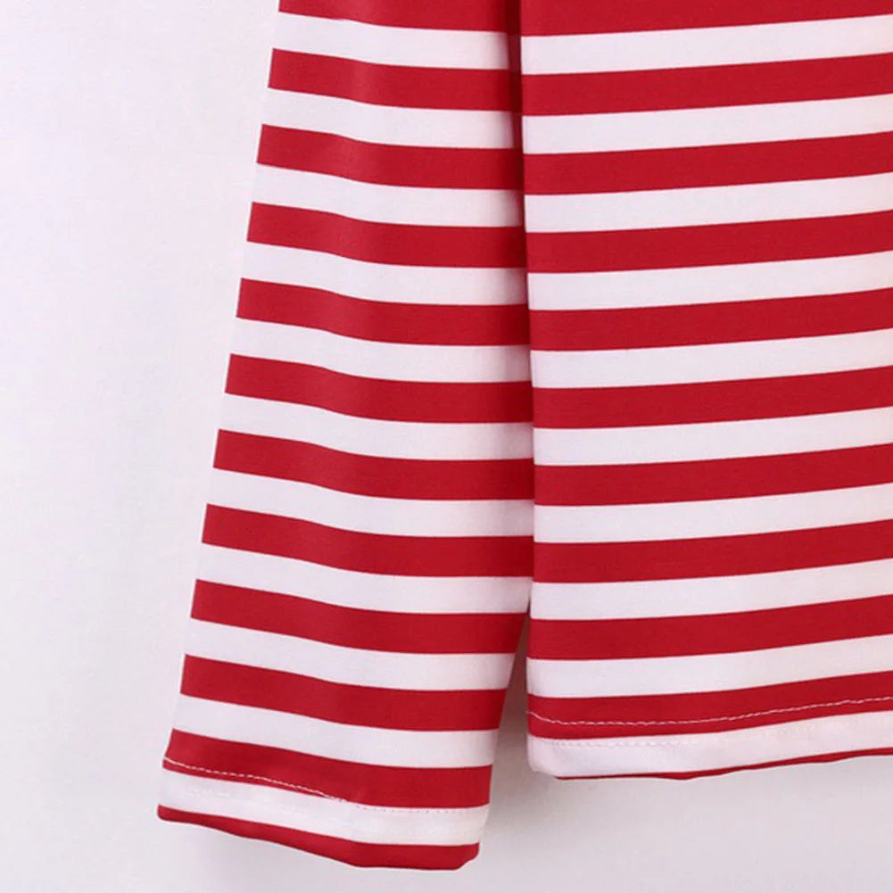 Dourbesty Women Red White Striped Long Sleeve T-Shirt | Loose Casual O-Neck Top | Autumn 2025 Pullover Tee