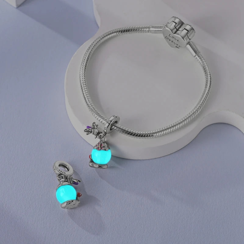 925 Sterling Silver Luminous Golden Firefly Charms | Sparkling Bee & Cat Dangle Beads Fit Original Bracelet DIY Jewelry Gift