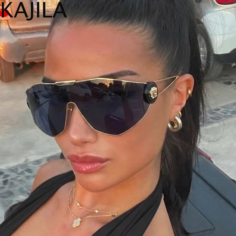 Oversized Wrap Around Mask Sunglasses for Women 2025 – Luxury Brand Vintage One-Piece Goggle Windproof Punk Shield Sun Glasses
