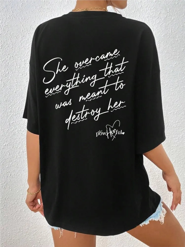 Women’s Cotton Slogan T-Shirt | Powerful Letter Print Streetwear Casual Loose Top for Spring & Summer