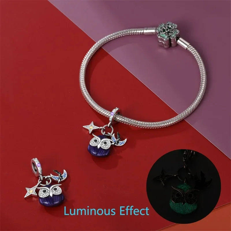 925 Sterling Silver Halloween Luminous Skull & Pumpkin Charms | Fits Original Pandora Bracelet | Party DIY Jewelry Gift