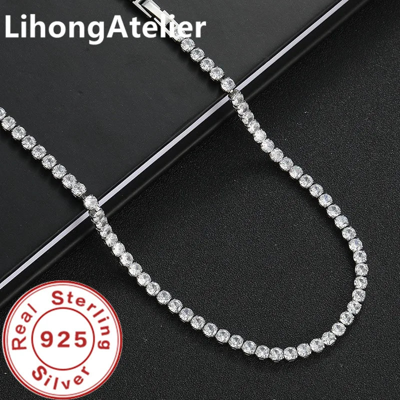 925 Sterling Silver 6mm AAA Zircon Tennis Necklace – Unisex Luxury Jewelry Gift for Women & Men