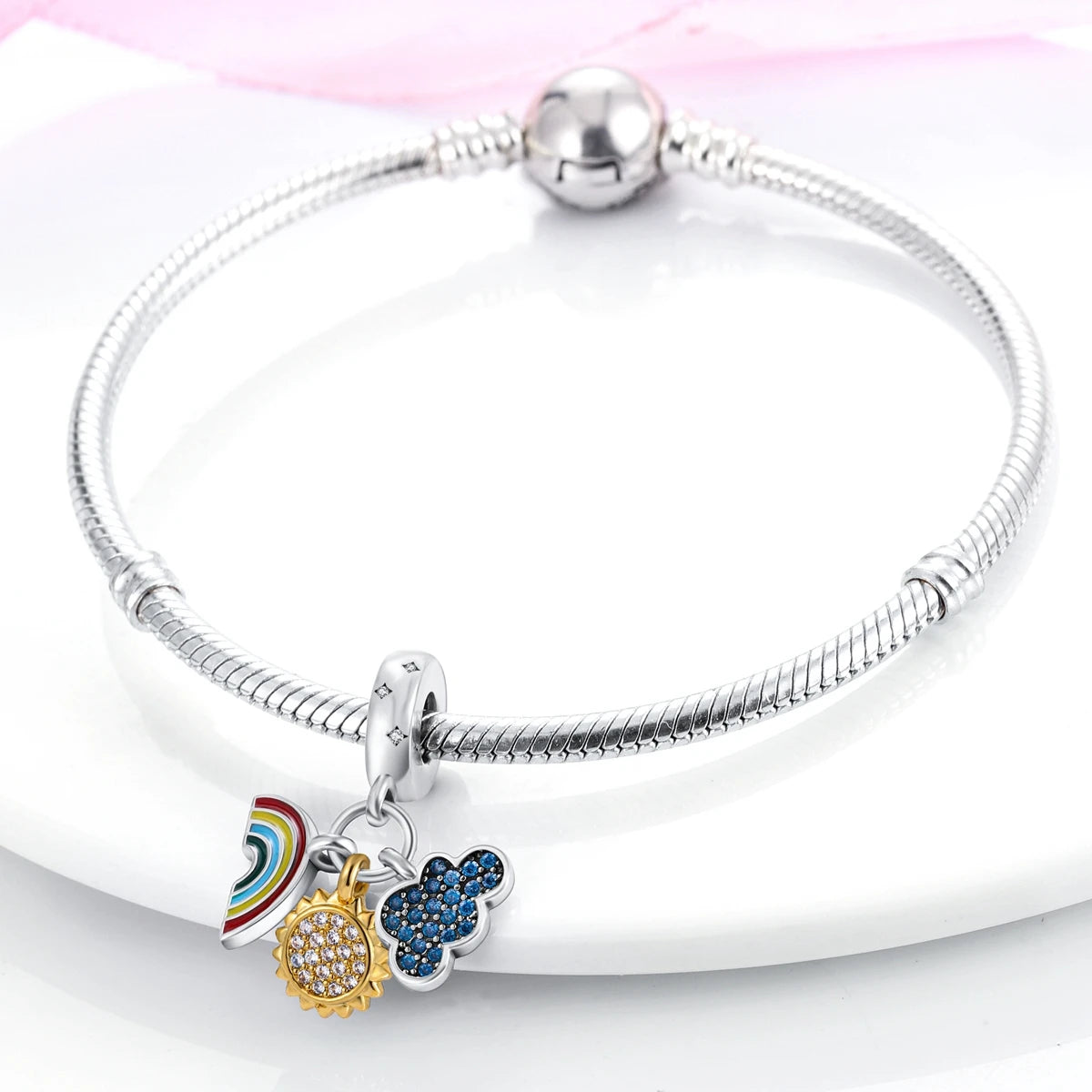 Silver Plated Colorful Glowing Moon & Stars Rainbow Dangle Charms | Fit Original Bracelet & Necklace | Women’s Jewelry Beads