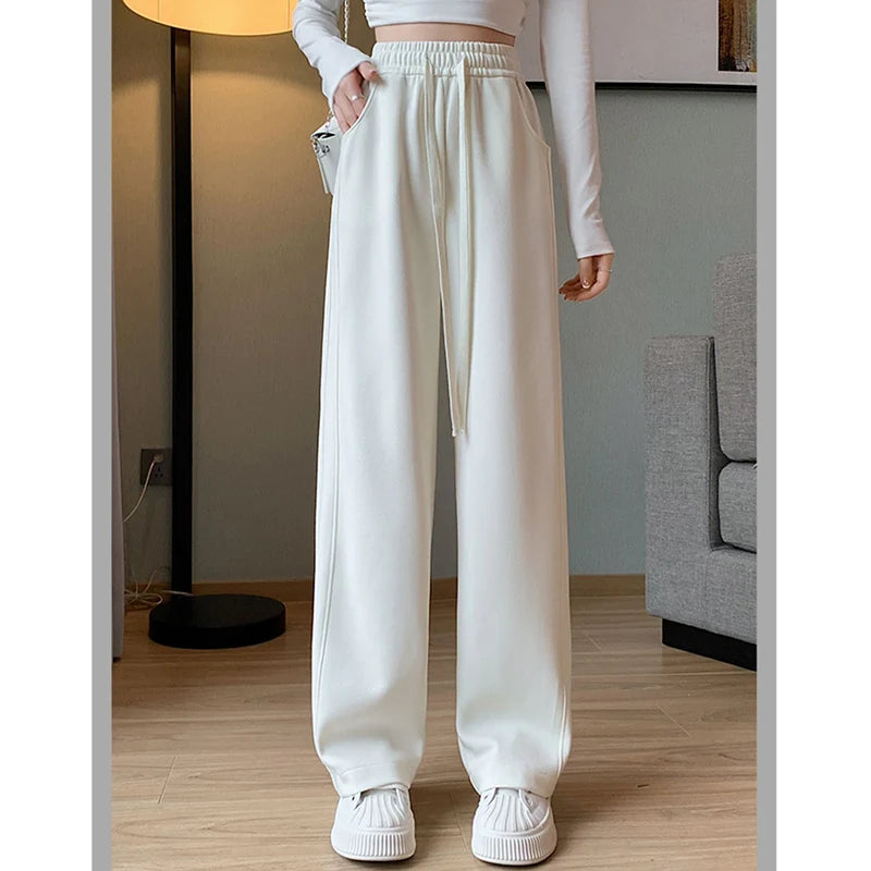 Women’s High Waisted Sweatpants | Casual Slim Fit Drawstring Pants | Korean Straight Leg Trousers