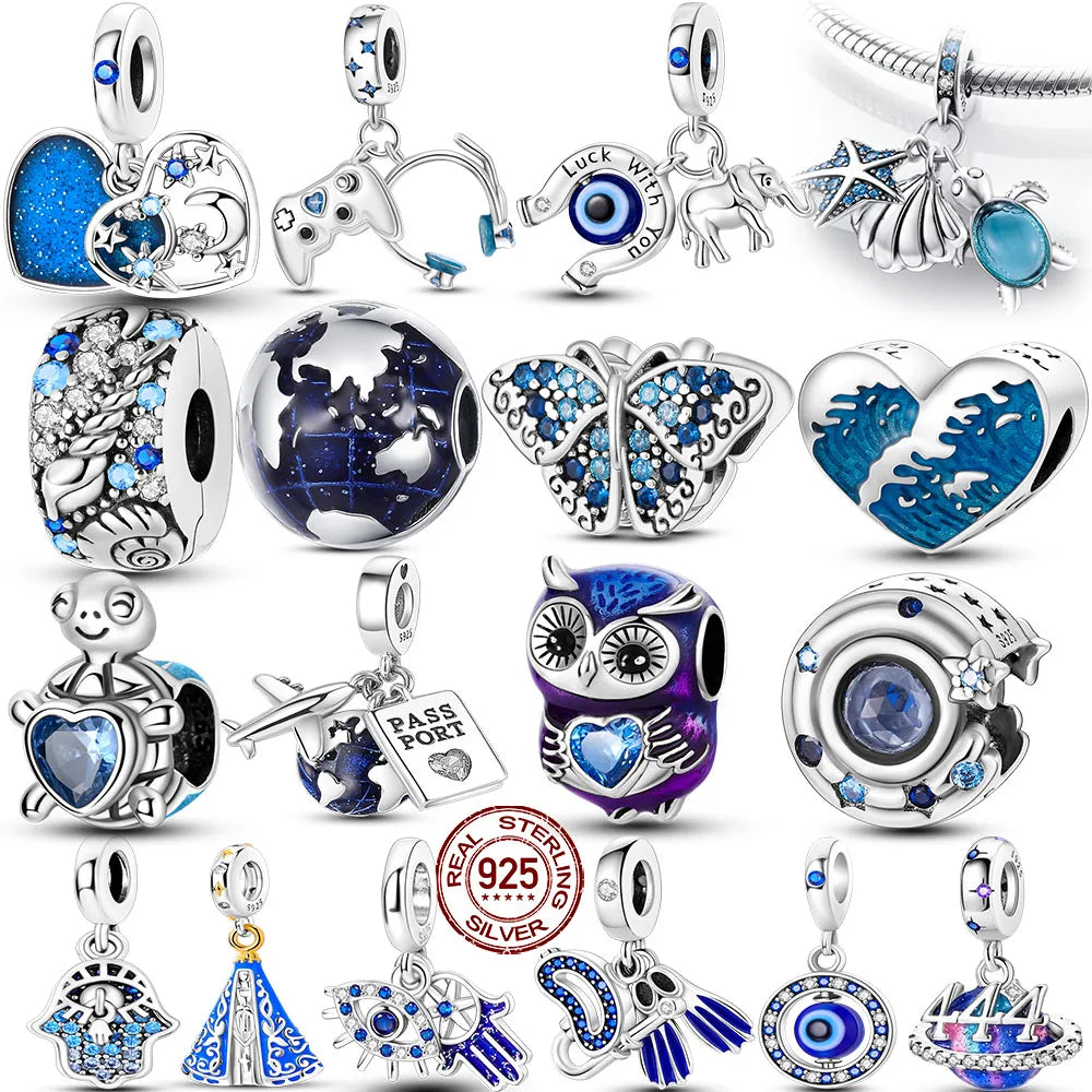 Blue Series 925 Sterling Silver Charms | Butterfly, Earth & Ocean Beads Pendants Fit Original Bracelet DIY Jewelry