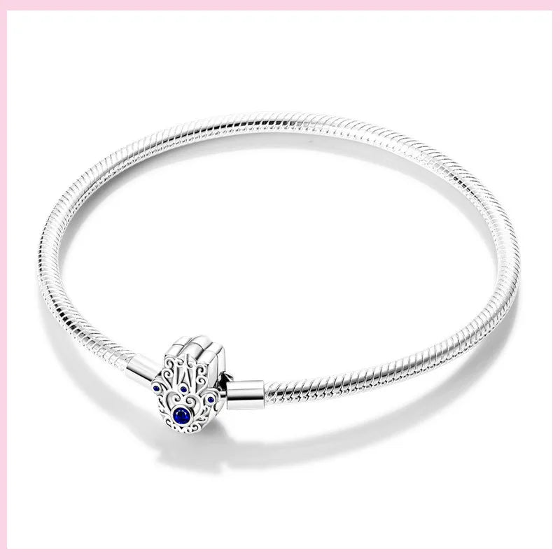 925 Sterling Silver Evil Eye Bracelet with Hand of Fatima | Blue Zircon Protection Charm Jewelry for Women