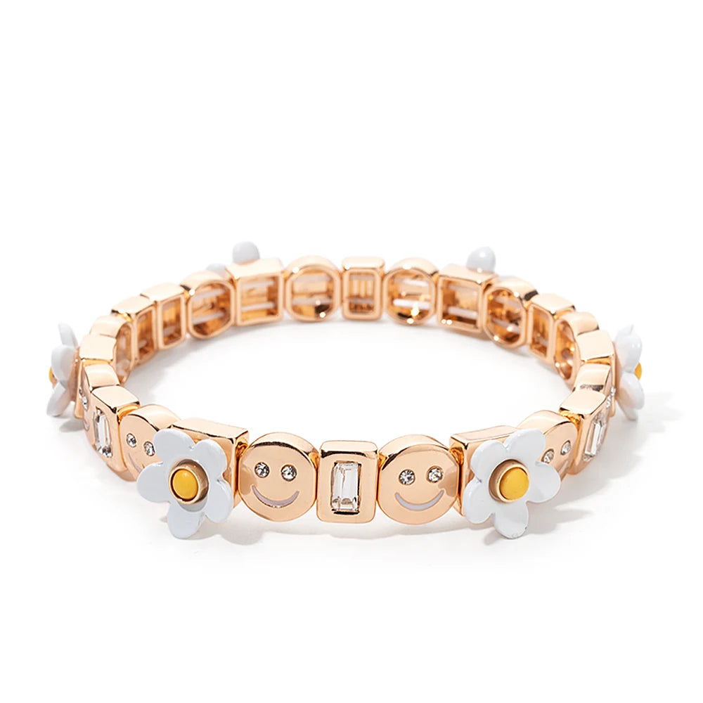 Gold Flower Charm Beaded Bracelet for Women | Boho Summer Jewelry Gift 2023