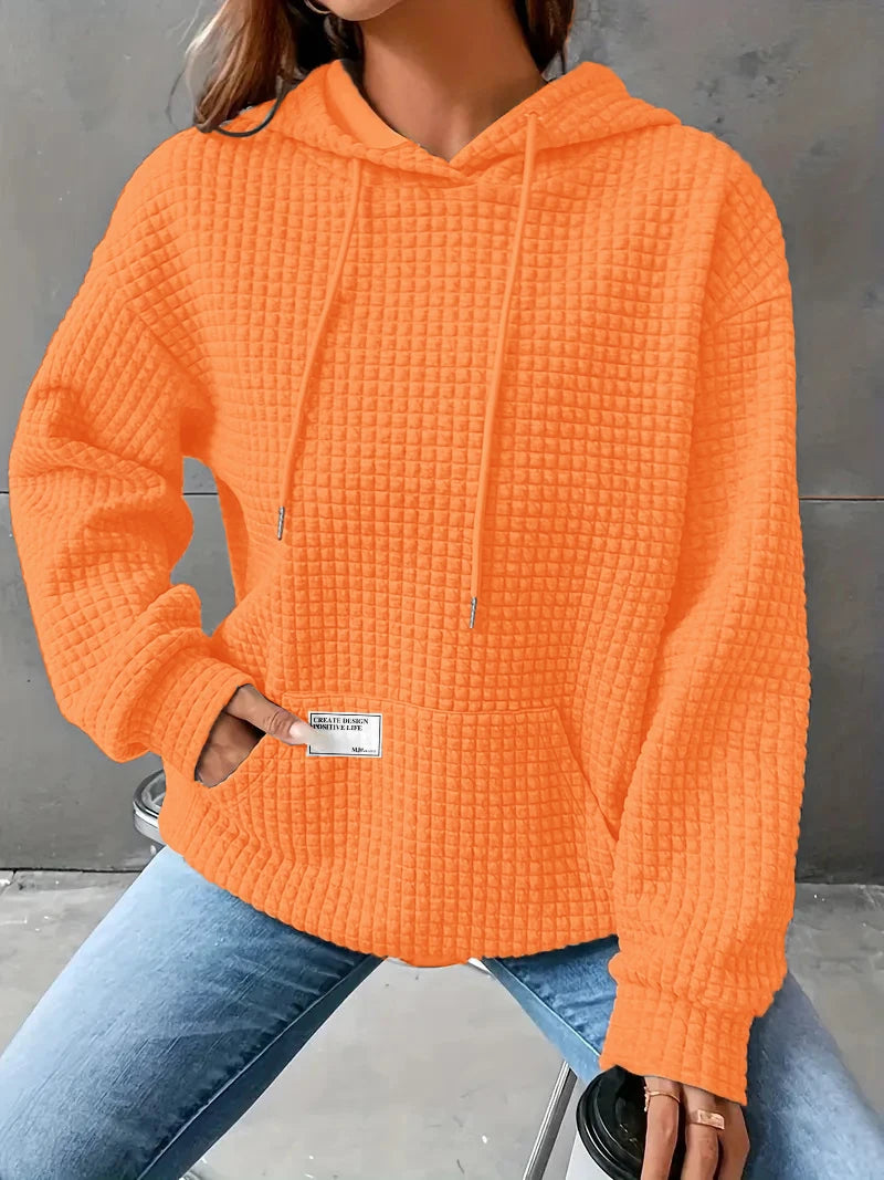 Women’s Autumn Winter Waffle Hoodie – Casual Sports Loose Sweatshirt for Women