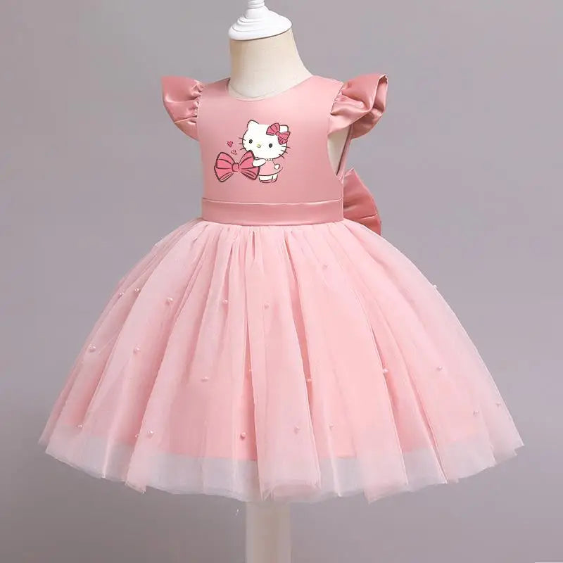 Hello Kitty Girls Lace Tulle Tutu Dress – Sleeveless Princess Wedding & Party Gown for Kids