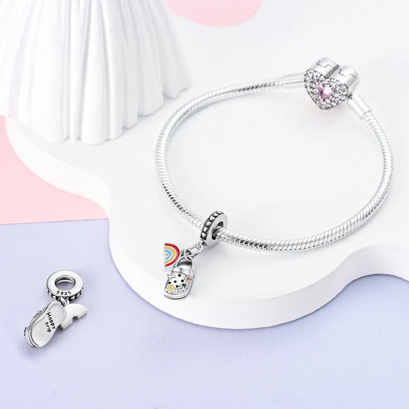 2025 Hot Sale 925 Sterling Silver Pink Butterfly Luminous Firefly Charm | Dangle Bead Fit Bracelet Necklace DIY Jewelry