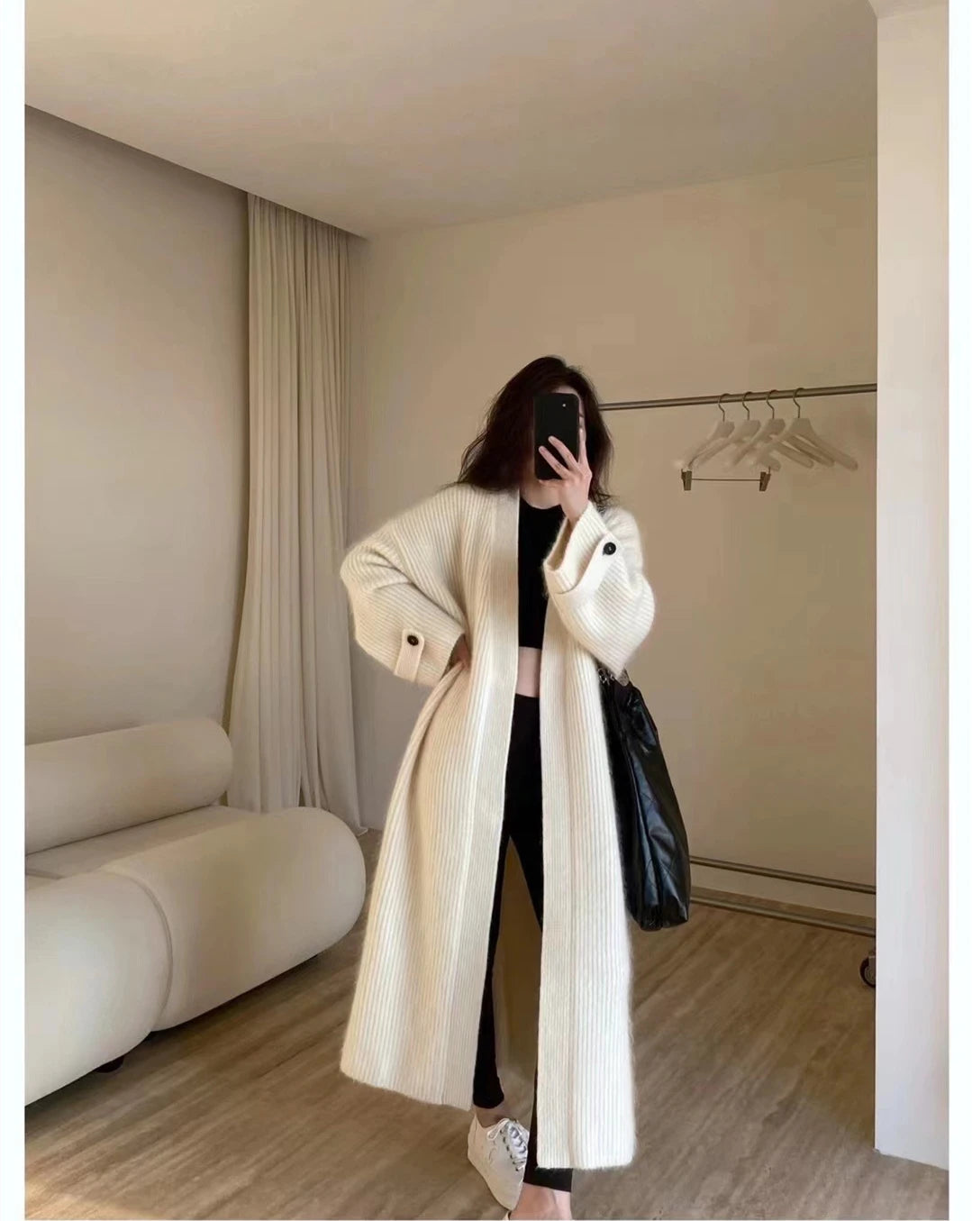 Women’s Retro Long Knitted Cardigan | Loose Solid Color Sweater Jacket for Autumn & Winter Fashion