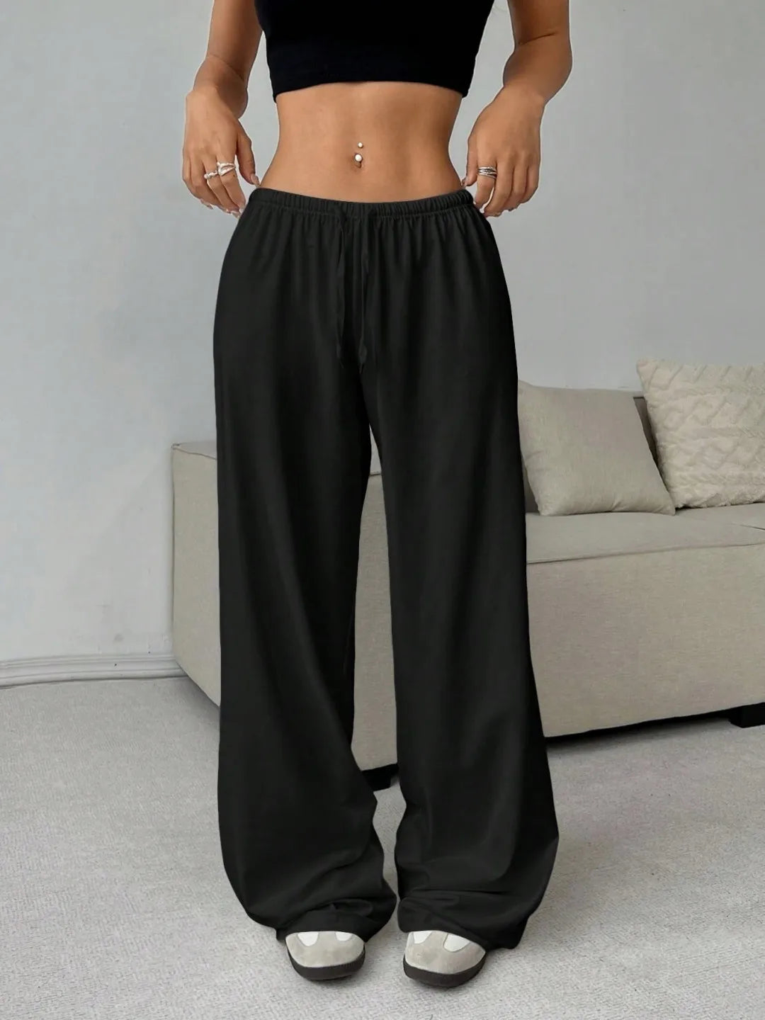 Elegant High Waist Baggy Pants | Women’s Loose Drawstring Wide Leg Sweatpants | Casual Streetwear Trousers