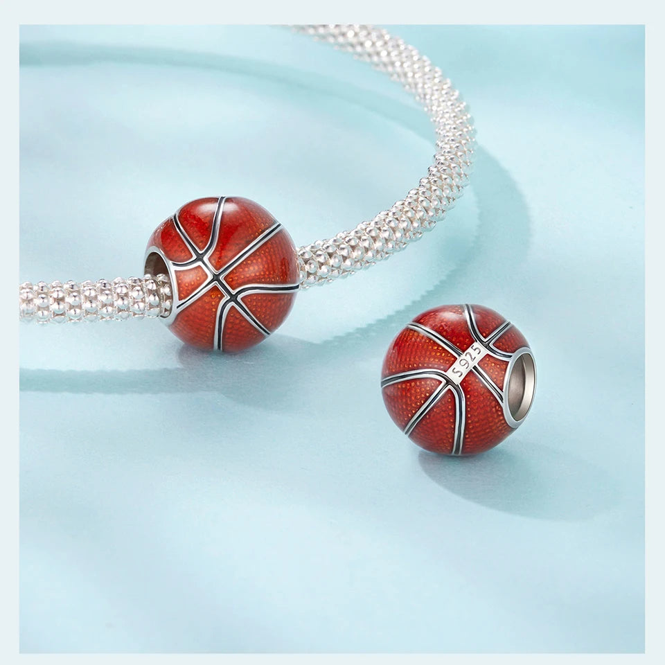 BISAER 925 Sterling Silver Ball Series Charms – Football, Volleyball, Tennis & Basketball Beads Fit Pandora Bracelet DIY Jewelry
