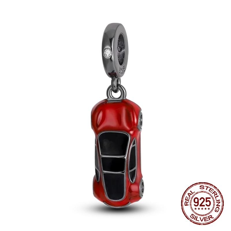 925 Sterling Silver Red Series Charms | Heart, Car & Strawberry Dangle Beads for Original Bracelet DIY Jewelry