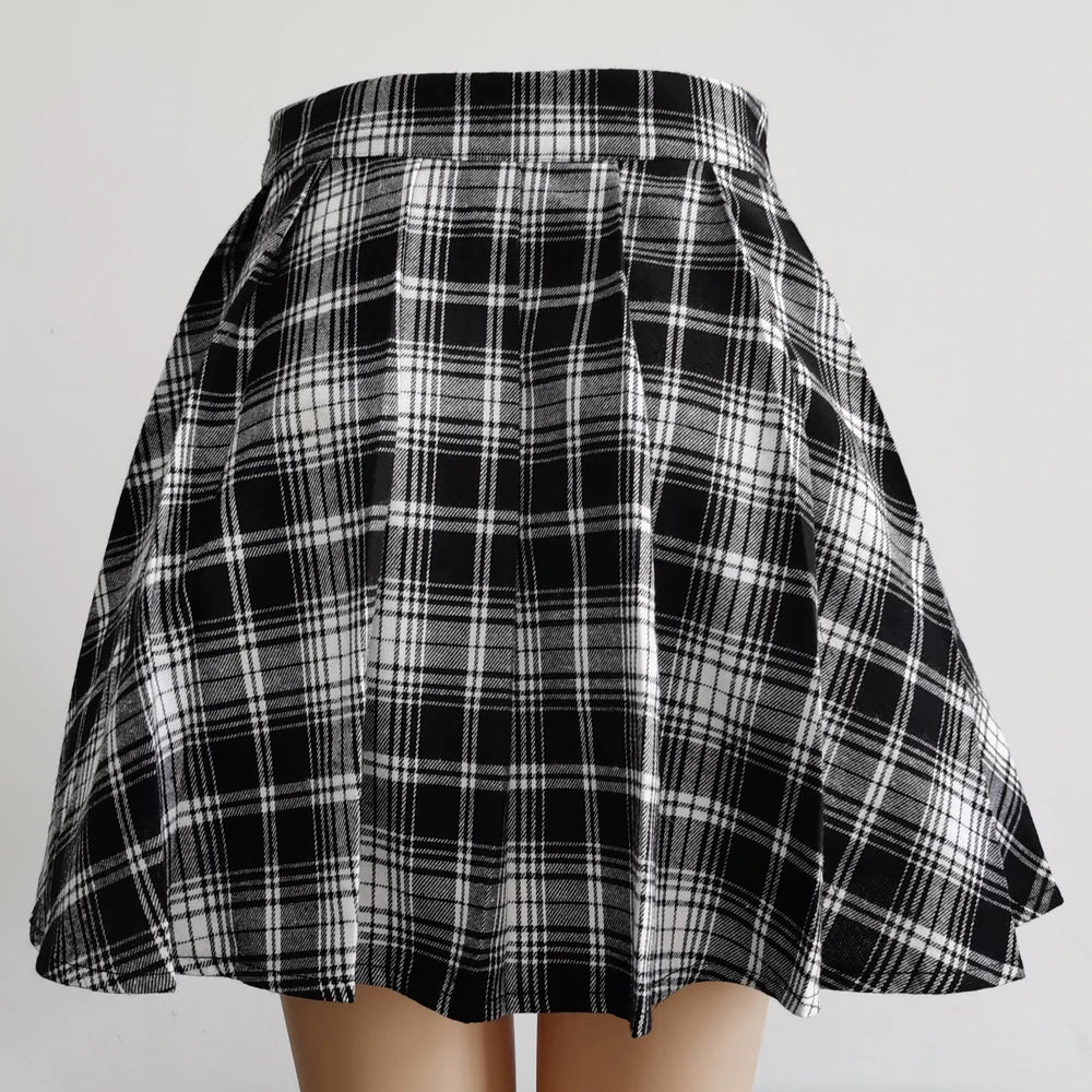 Gothic Sweet Women’s Plaid Pleated Mini Skirt – High Waist Chic Kawaii Summer Casual Skirt 🌿✨