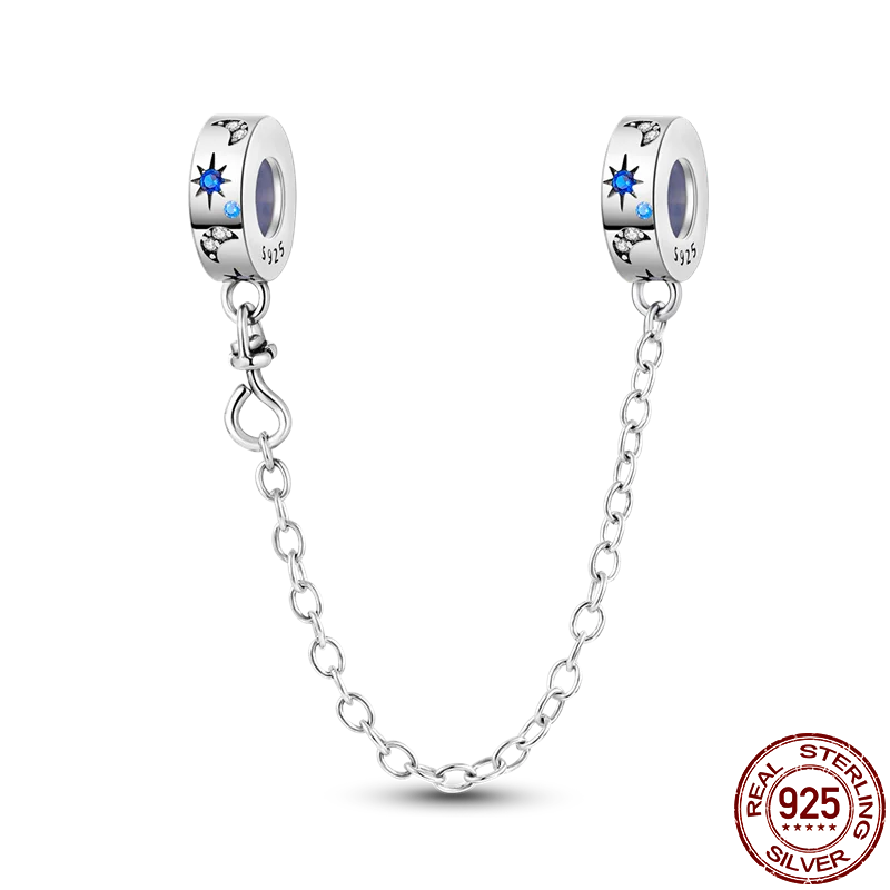 925 Sterling Silver Silicone Spacer Beads & Safety Chain | Clasp Charms Fit Original Pandora 3mm Bracelet – Women’s Jewelry