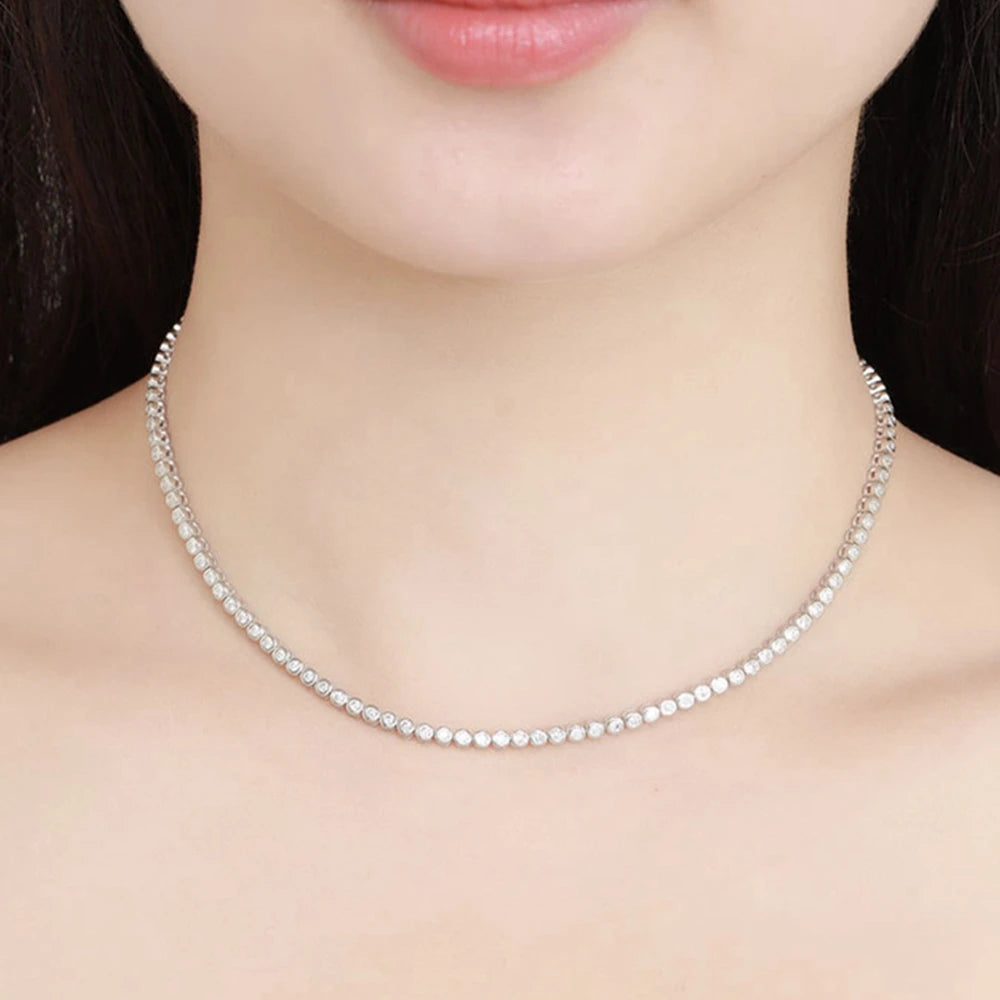 Wong Rain 18K Gold Plated 925 Sterling Silver Moissanite Tennis Necklace – 2mm D Color VVS1 3EX Diamond Chain Fine Jewelry GRA