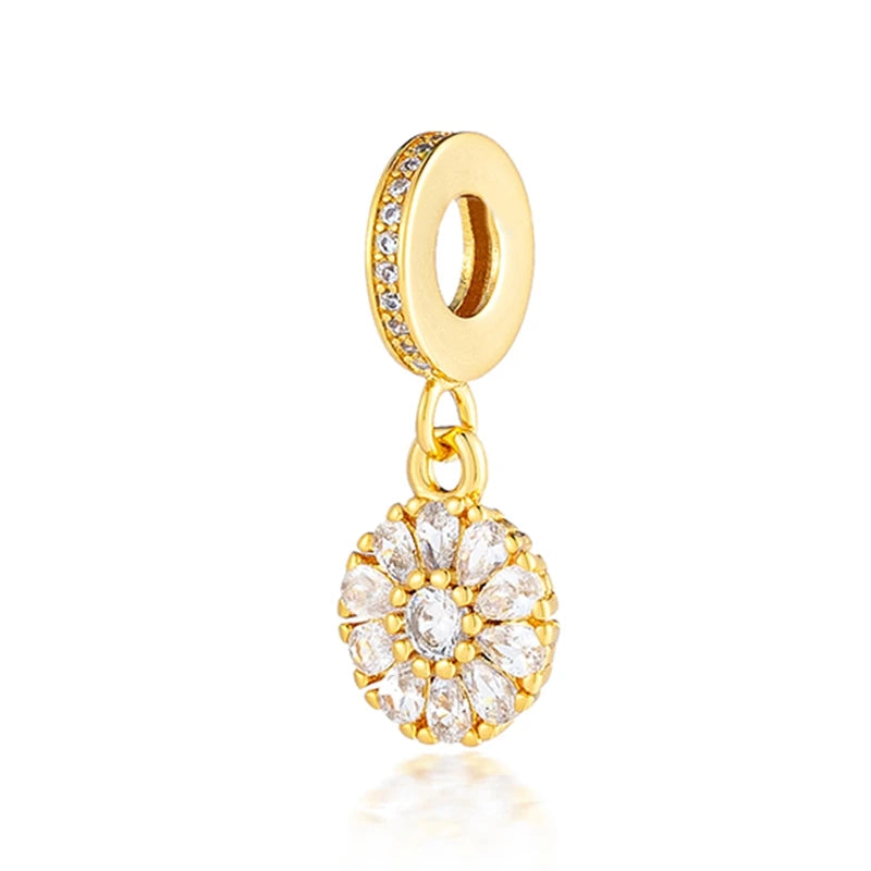 Sparkling Gold Plated Heart & Flower Clip Dangle Charm Beads | Fits Original Snake Bracelet & Necklace | DIY Jewelry Gift for Women