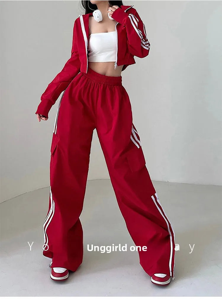 Women’s High Waist Wide Leg Pants | American Style Loose Straight Trousers with Elastic Waist & Cuffed Hem