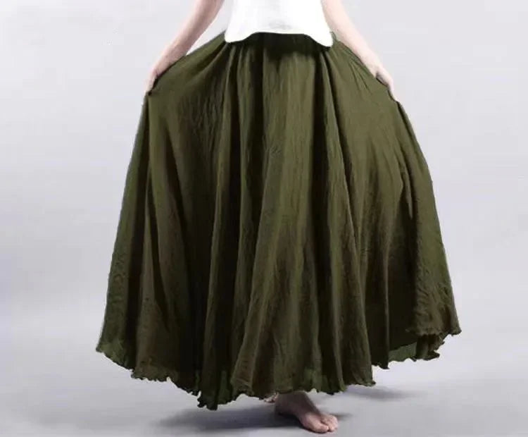 Fashion Solid Cotton Linen Women Maxi Skirt – Elegant Harajuku Casual Loose Long Skirt 👗✨
