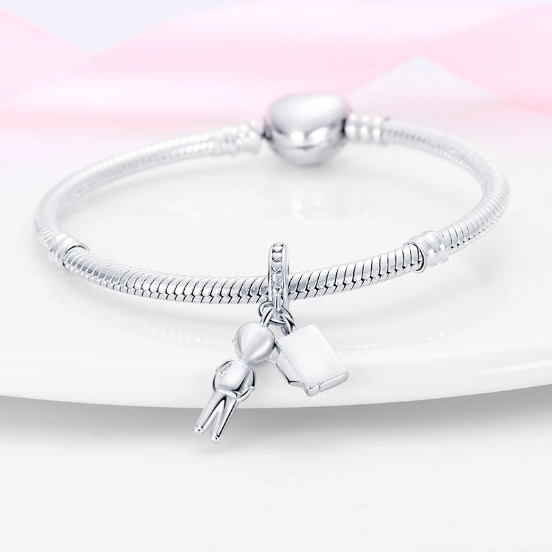 925 Sterling Silver Sweetheart Sister Charm | Fit Original Pandora & 3mm Bracelets DIY Jewelry Gift for Women