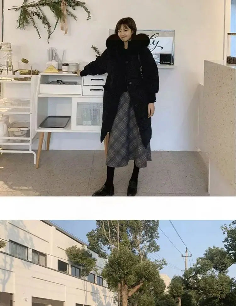 Retro Plaid  Skirt Women's Autumn Winter New A-Line Umbrella Skirt Wrap around Mid-Length Small Size f-length Skirt