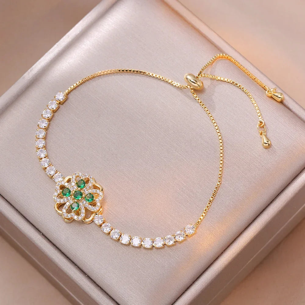 Multicolor Heart Charm Bracelet 💖 Titanium Steel Rhinestone Jewelry