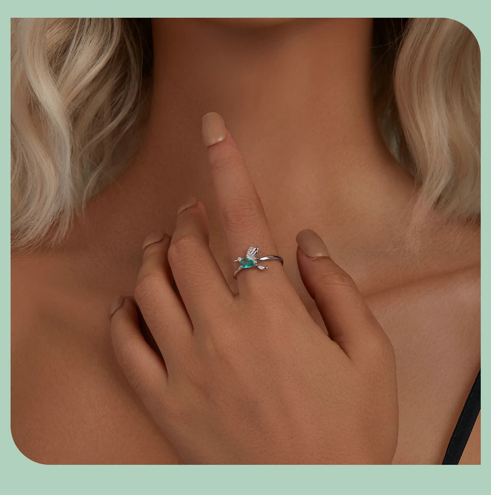 BISAER 925 Sterling Silver Floral Bird Open Ring | Adjustable White Gold Plated Flower Band for Women – Fine Party Jewelry