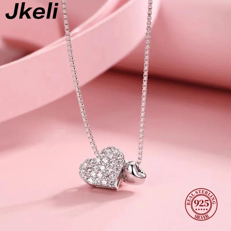 Jkeli 925 Sterling Silver Romantic Love Heart Pendant Necklace | Box Chain Women’s Fashion Wedding Jewelry