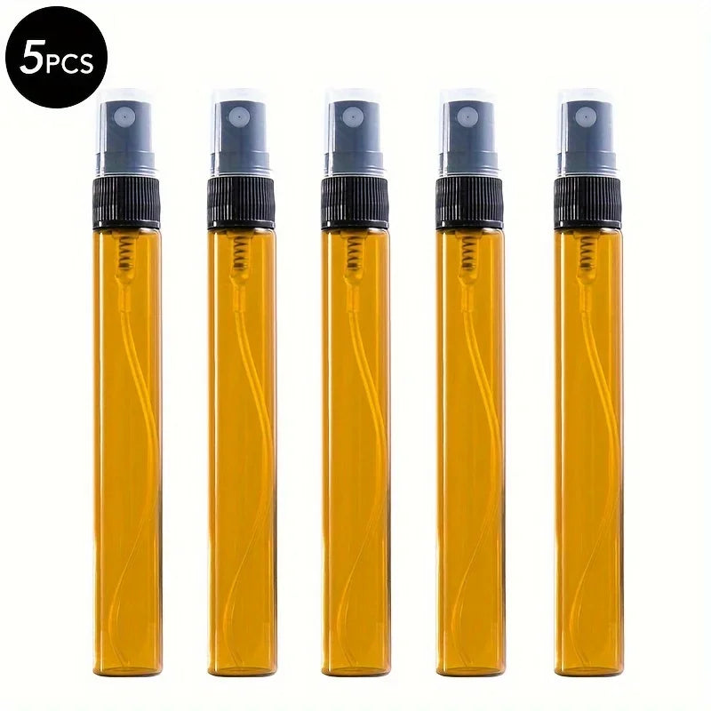 5/10PCS Mini Glass Perfume Bottles – 3ML / 5ML / 10ML Travel Toner & Cosmetic Dispenser | Tea-Colored Graduated Bottles