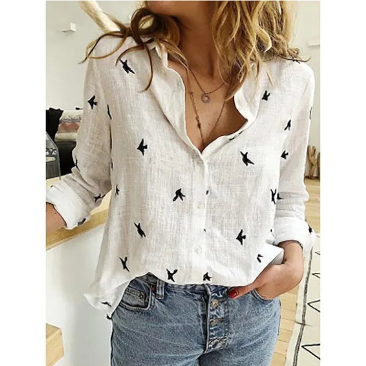 Vintage Cotton Linen Blouse – Long Sleeve Casual Shirt for Women Spring Autumn Top 🌿✨
