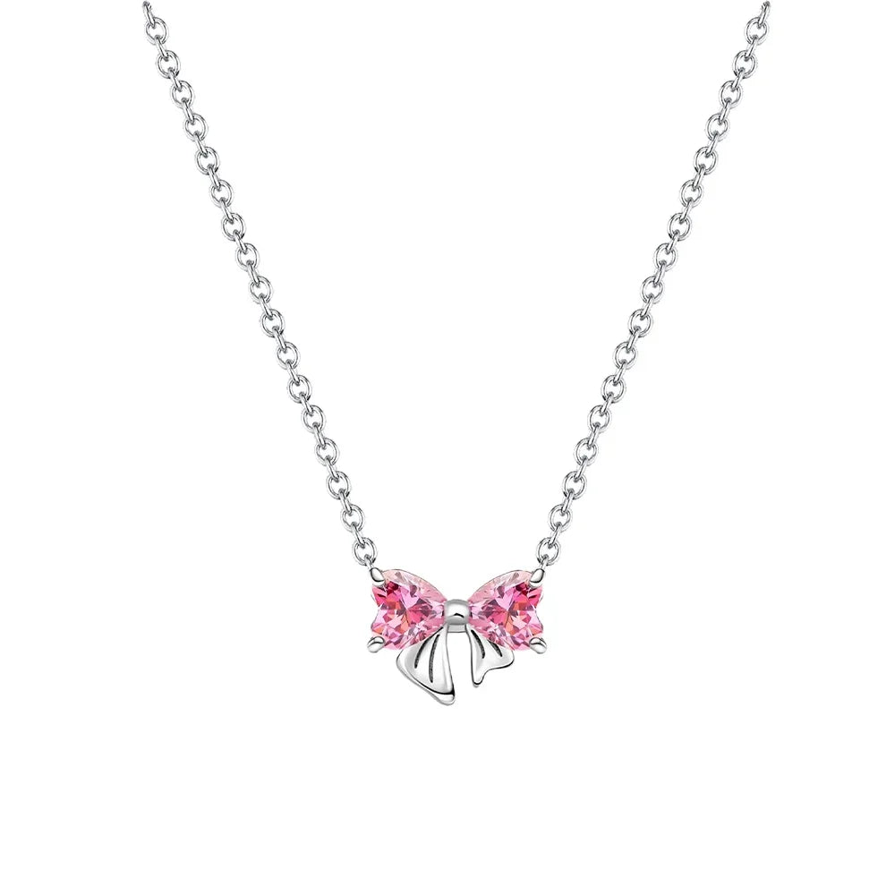 925 Sterling Silver Pink Bow Jewelry Set – Charms, Rings, Earrings & Necklace Beads for Women