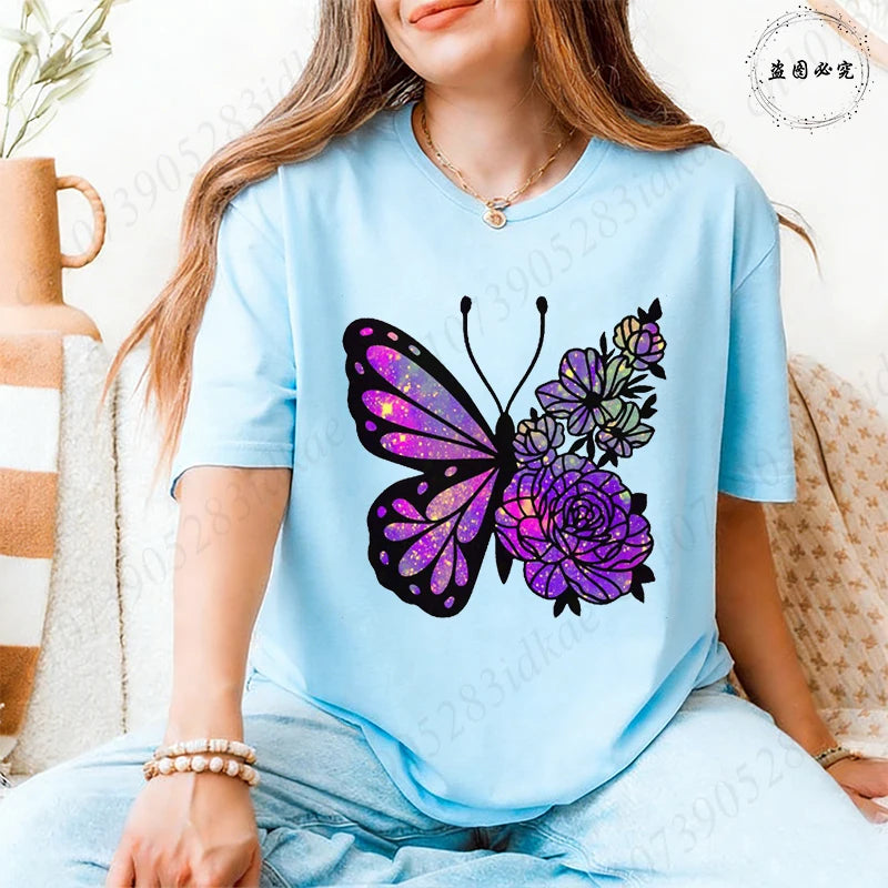 Women's Butterfly Flower Graphic T-Shirt – Aesthetic Short Sleeve Casual Summer Tee 2026 🦋🌸