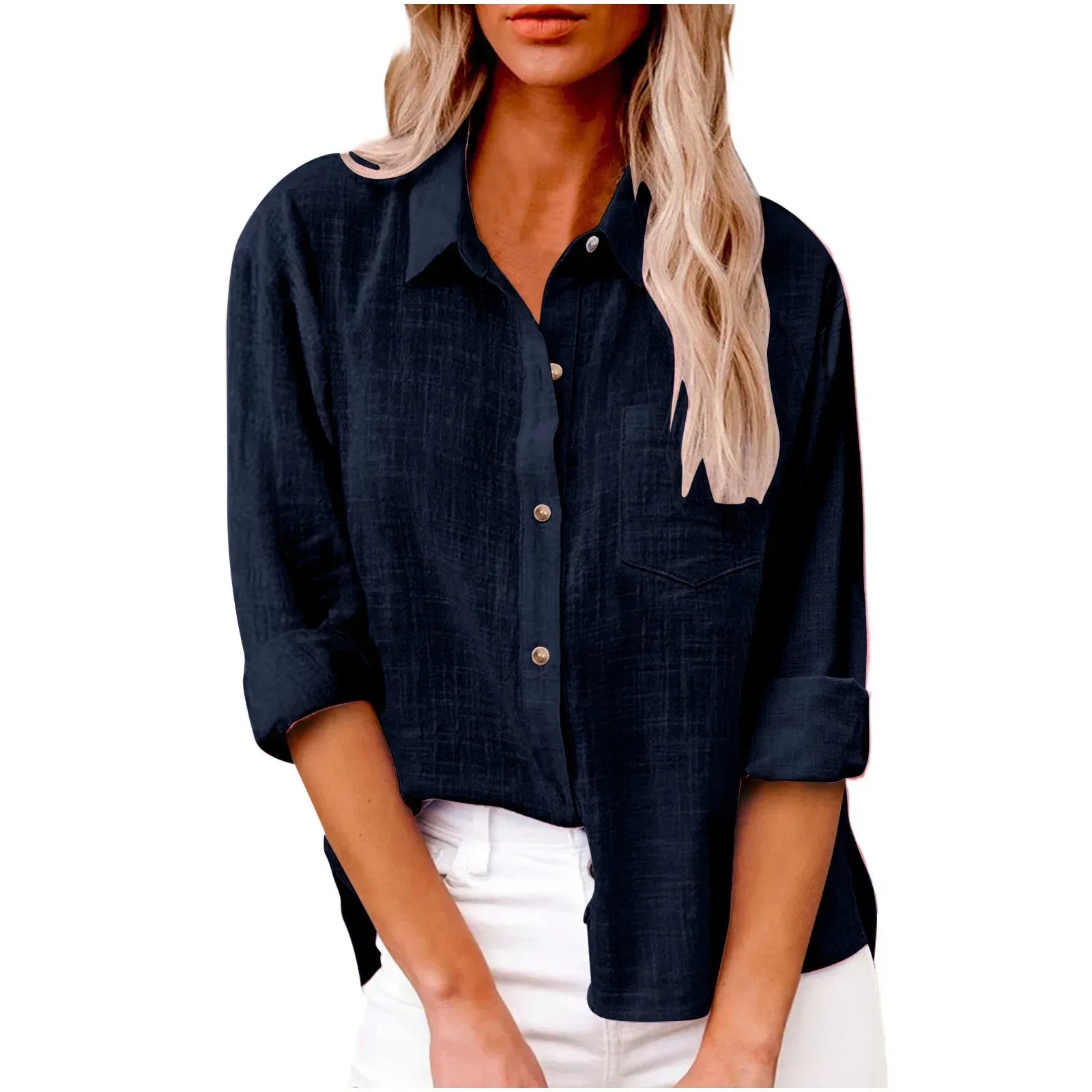Cotton Linen Long Sleeve Women’s Shirt – Solid Elegant Casual T-Shirt 👚🌿
